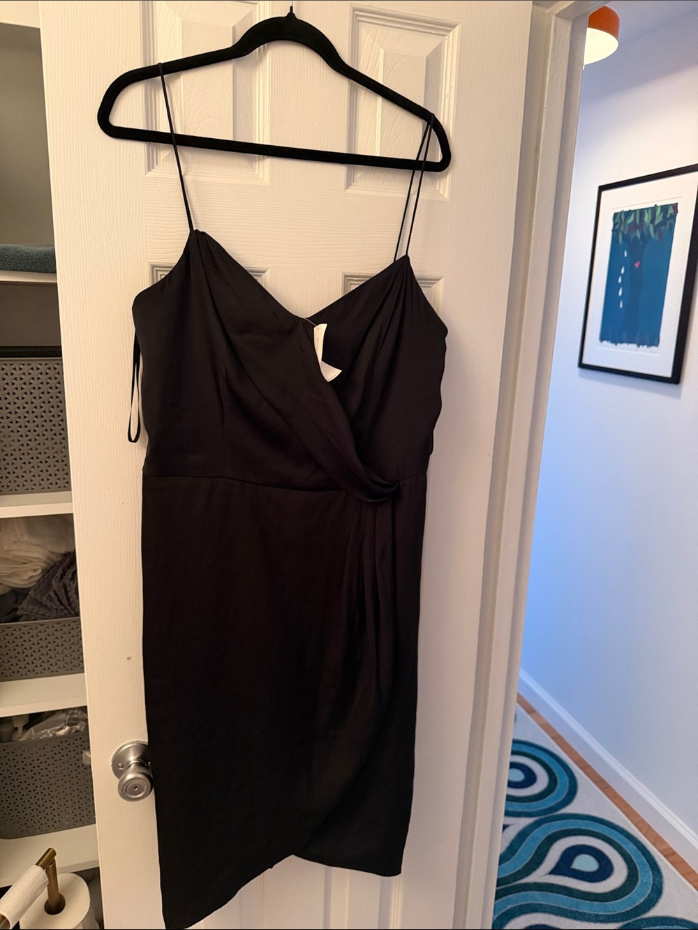 Banana Republic Black Spaghetti-Strap faux Wrap Mini Dress, 16 Tall
